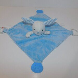 Modern Baby Blue White Bunny Rabbit Security Blanket Activity Teether Lovey